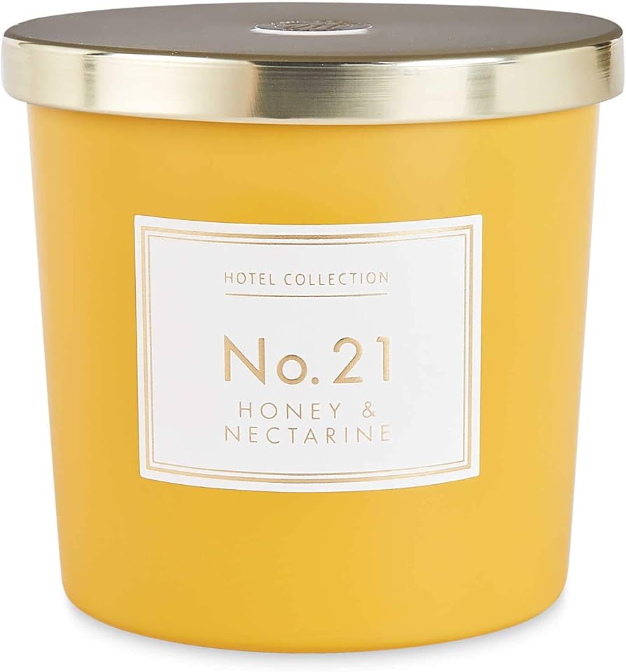 Aldi Hotel Collection No 21 Honey & Nectarine Fragranced Candle 1 x 300g Two Wicks Irredescent Glass Jar & Lid