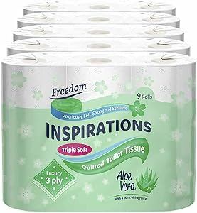 Freedom Inspirations 3Ply Quilted Toilet Tissue Pack – Aloe Vera 45 Rolls (5 x 9 Roll Pack)
