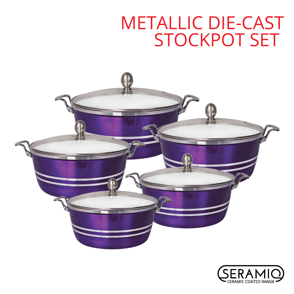 Metallic Seramiq Stockpot Set 5pc Purple Amethyst